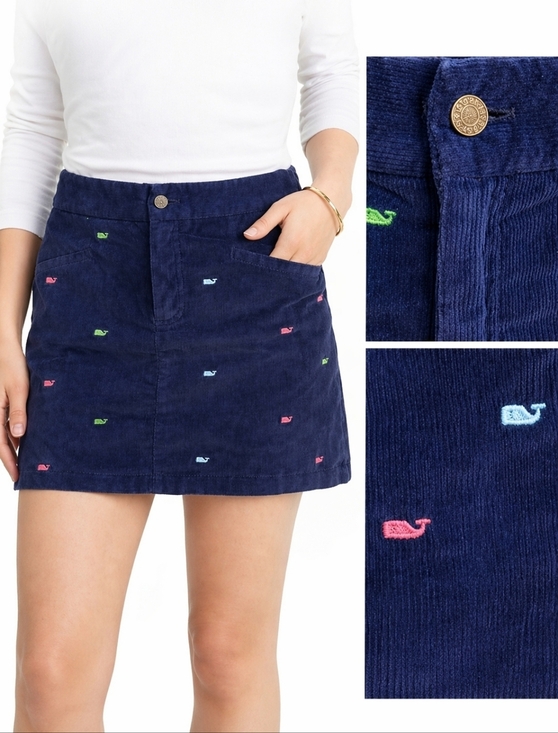 Vineyard Vines Dresses & Skirts - Vineyard Vines Navy Corduroy Whale Embroidered Mini Skirt Size 8 Preppy